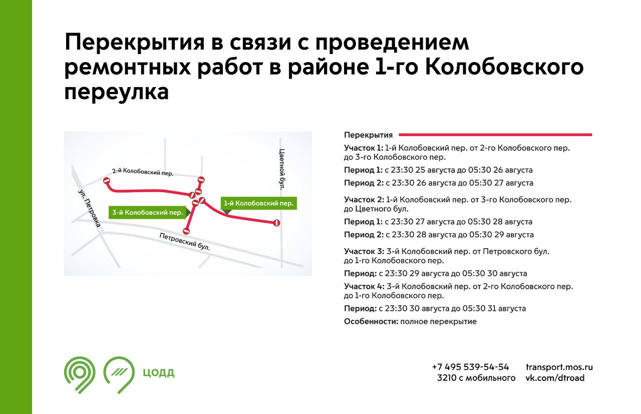 С 25 августа до 31 августа участки 1-го Колобовского и 3-го Колобовского  переулков будут закрыты для проезда в зависимости от времени - Единый  Транспортный Портал