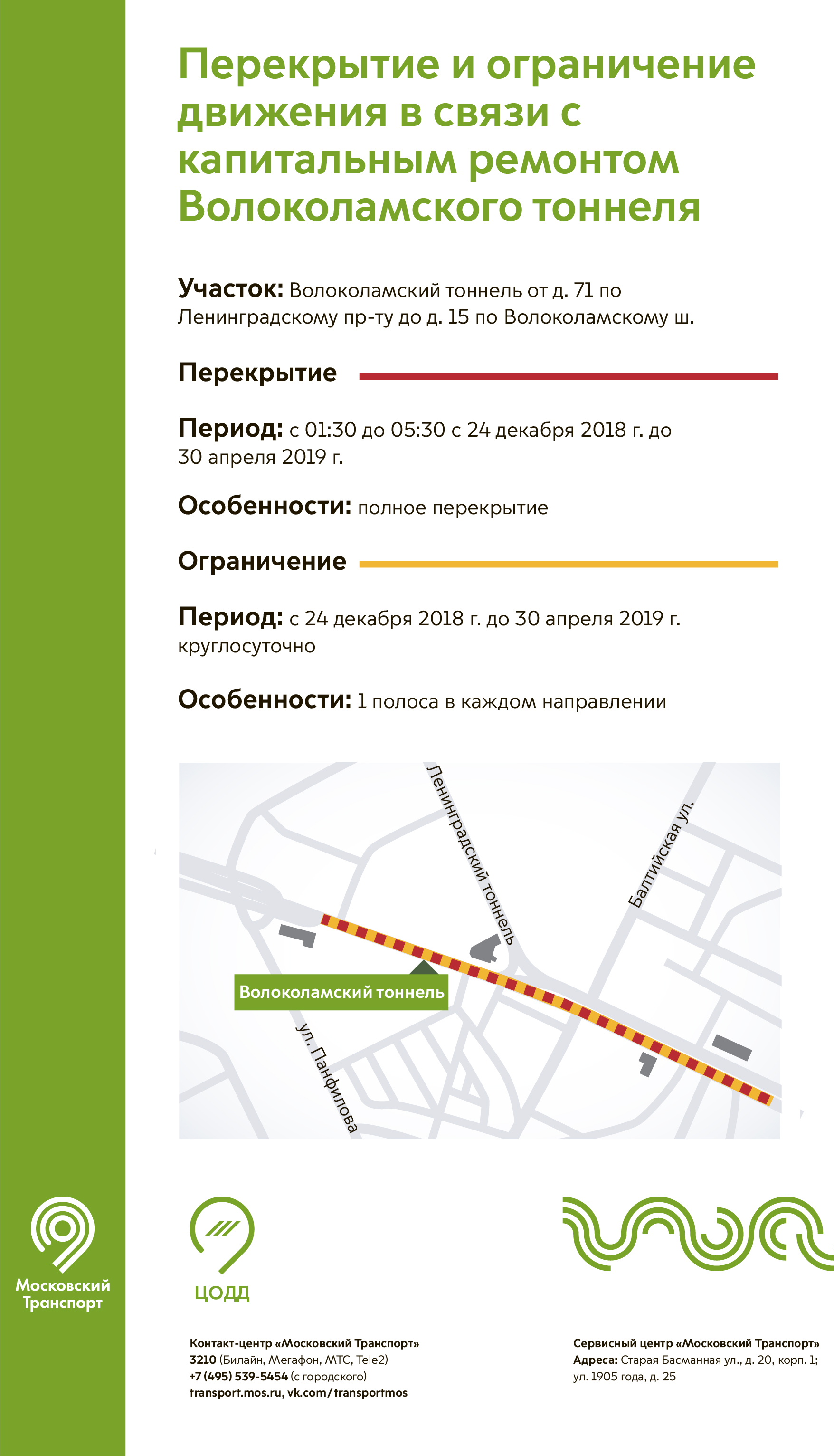 Перекрытие и ограничение движения в связи с капитальным ремонтом  Волоколамского тоннеля - Единый Транспортный Портал